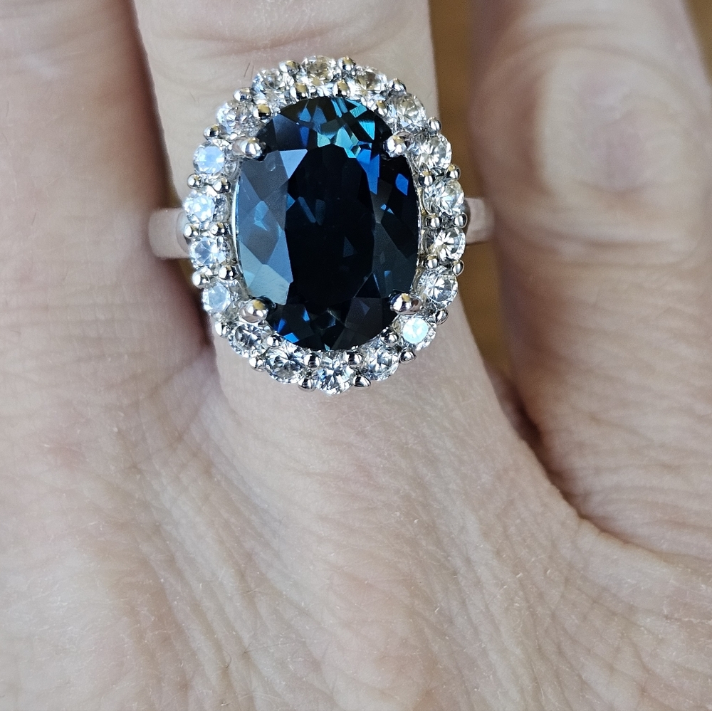 Natural London Blue Topaz & White Zircon Ring Sterling Silver Size 6! - Picture 8 of 13
